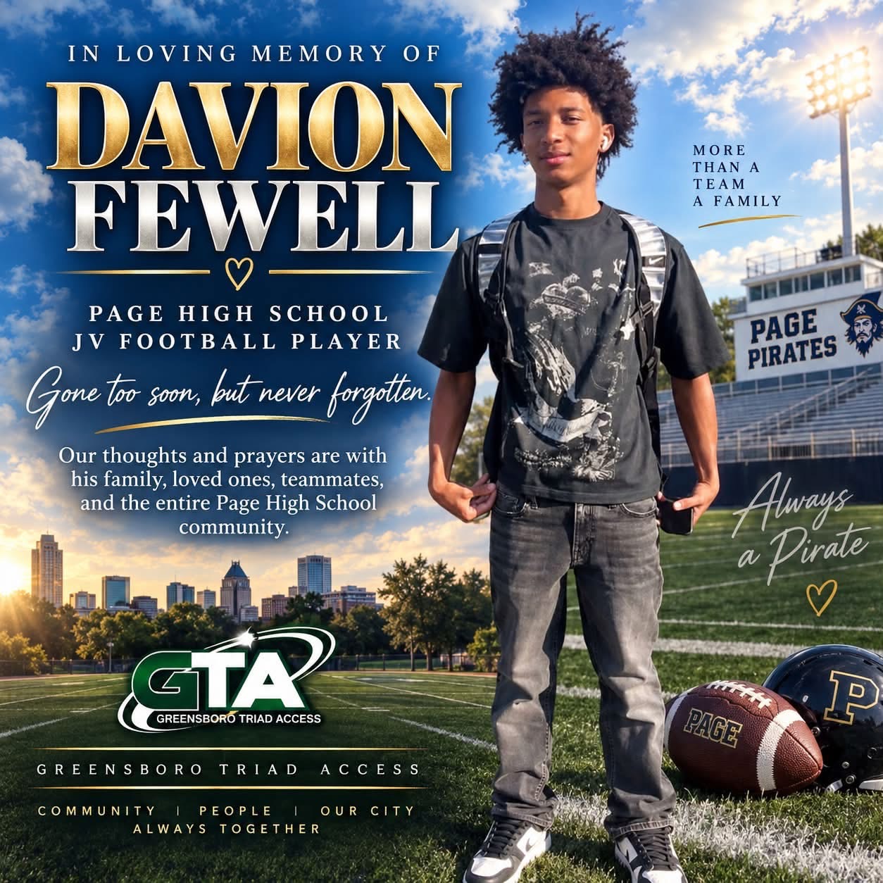 Davion Fewell Page High School JV football player memorial in Greensboro NC