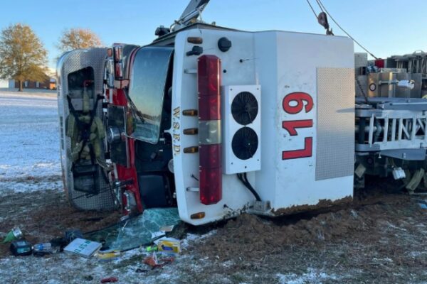 Winston Salem fire truck overturns due to icy condition