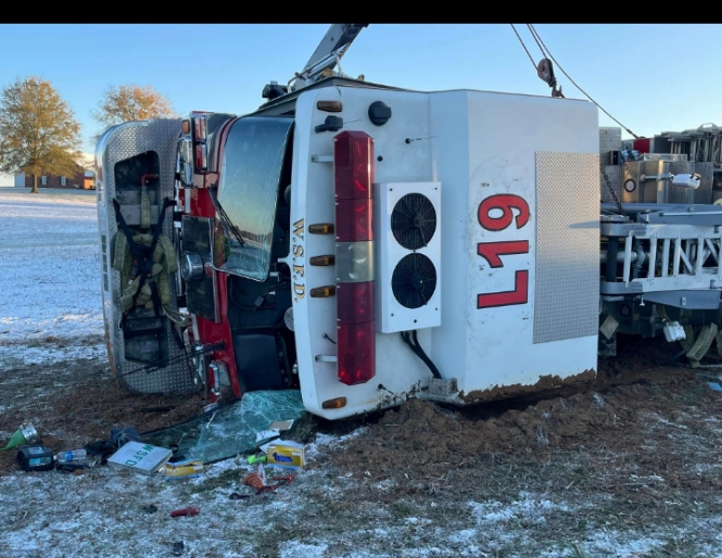 Winston Salem fire truck overturns due to icy condition