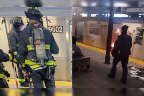 A woman set ablaze on New York subway