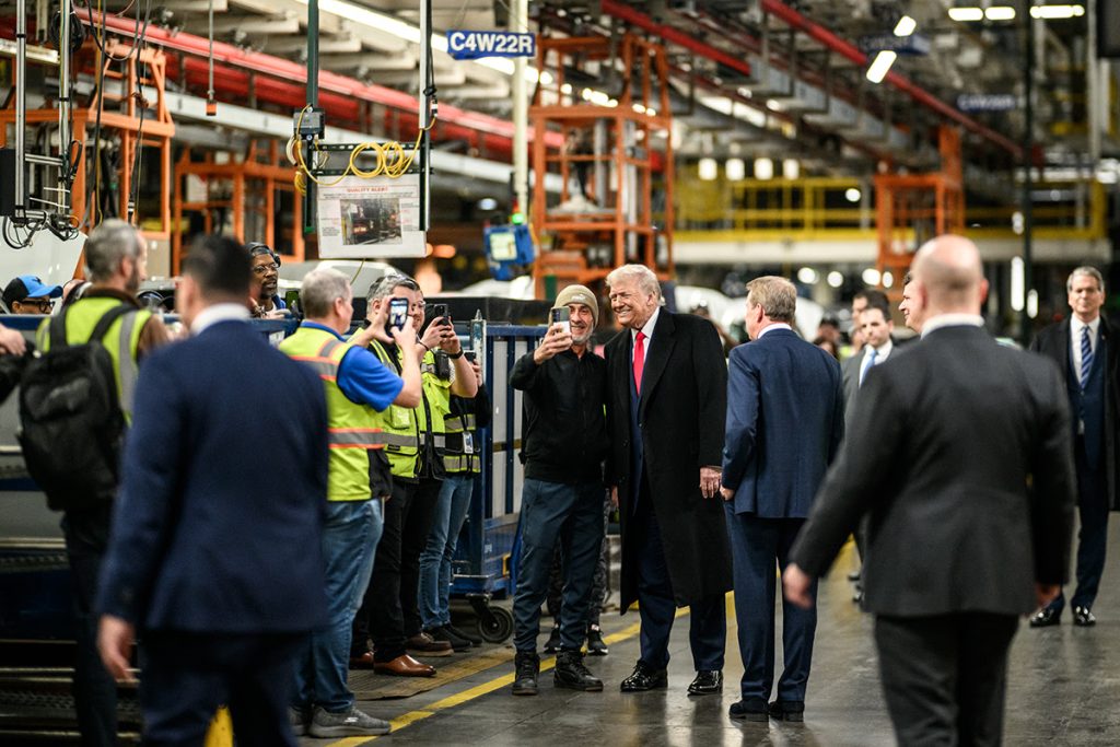 Trump appears to flip off Ford worker