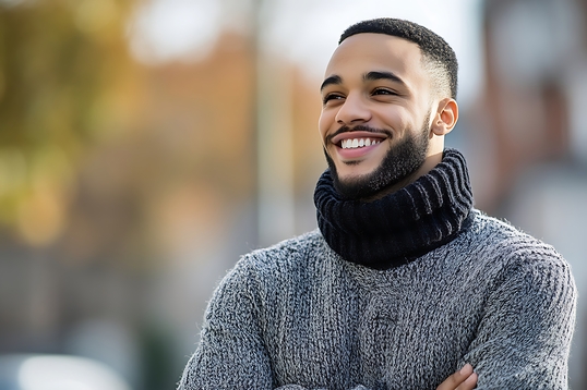 young happy man standing in greensboro neighborhood